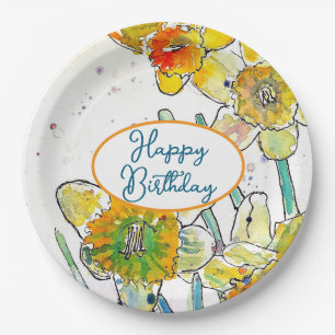 Geel Daffodil Daffodils bloem Waterverf Papieren Bordje