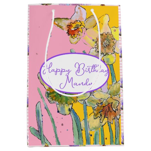 Geel Daffodil Daffodils bloem Waterverf Vrouwen Medium Cadeauzakje (Voorkant)