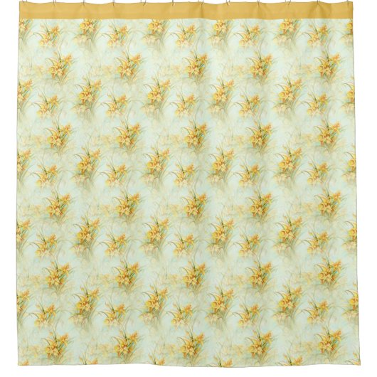  geel Daffodil Floral Douchegordijn (Voorkant)