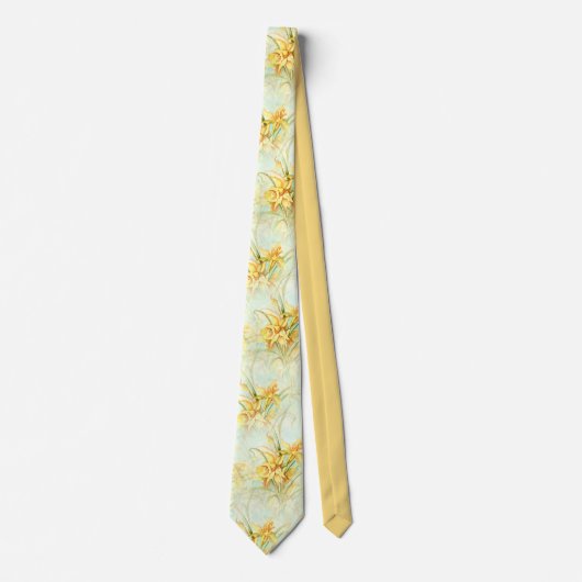  geel Daffodil Floral Stropdas (Voorkant)