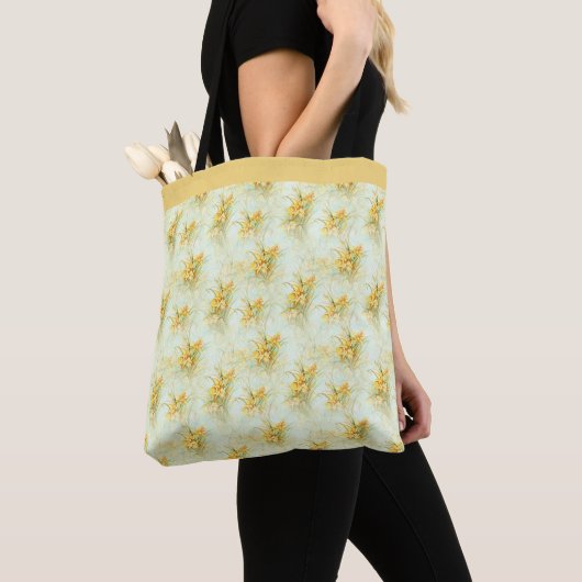  geel Daffodil Floral Tote Bag (Dichtbij)