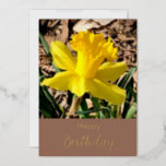 Geel Daffodil Happy Birthday Gold Folie Feestdagenkaart<br><div class="desc">Gele Daffodilbloem in de tuin,  blije vormgeving moederdag</div>