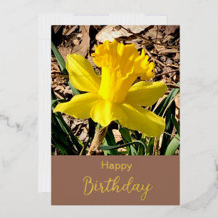 Geel Daffodil Happy Birthday Gold Folie Feestdagenkaart