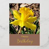 Geel Daffodil Happy Birthday Gold Folie Feestdagenkaart (Voorkant)