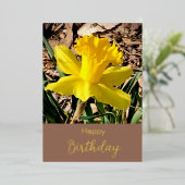 Geel Daffodil Happy Birthday Gold Folie Feestdagenkaart (Staand Voorkant)