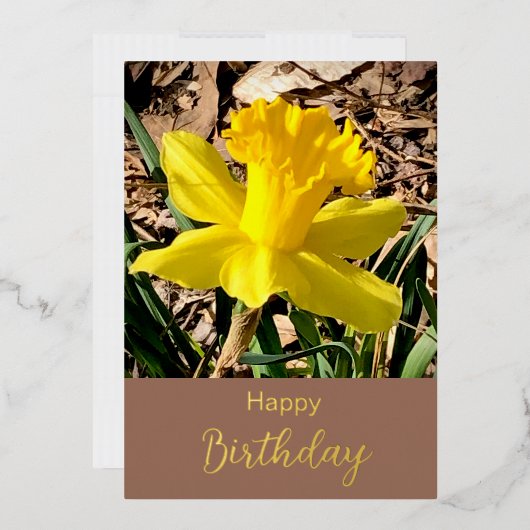Geel Daffodil Happy Birthday Gold Folie Feestdagenkaart (Envelop)