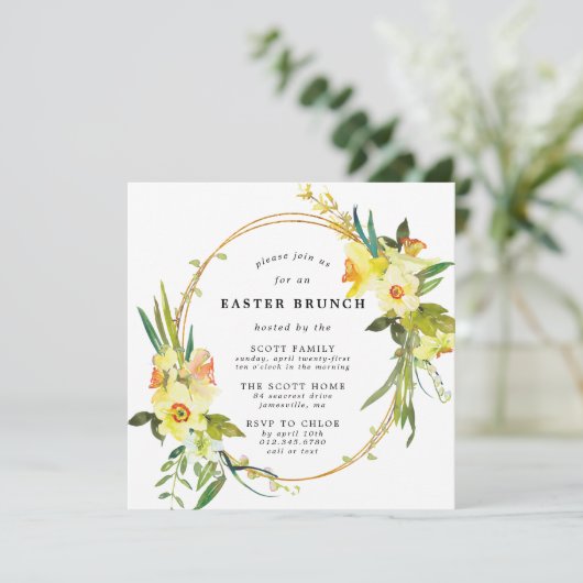 Geel Daffodil Paasbraweplein Kaart (Staand voorkant)