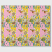 Geel Daffodil Roze Lente Waterverf Wra Cadeaupapier (Vlak)
