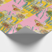 Geel Daffodil Roze Lente Waterverf Wra Cadeaupapier (Hoek)