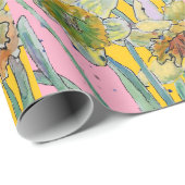 Geel Daffodil Roze Lente Waterverf Wra Cadeaupapier (Rol Hoek)