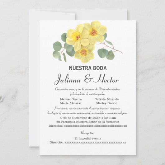 GEEL DAFFODIL WATERVERF WEDDING INVITATIE KAART (Voorkant)