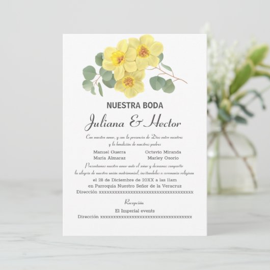 GEEL DAFFODIL WATERVERF WEDDING INVITATIE KAART (Staand voorkant)