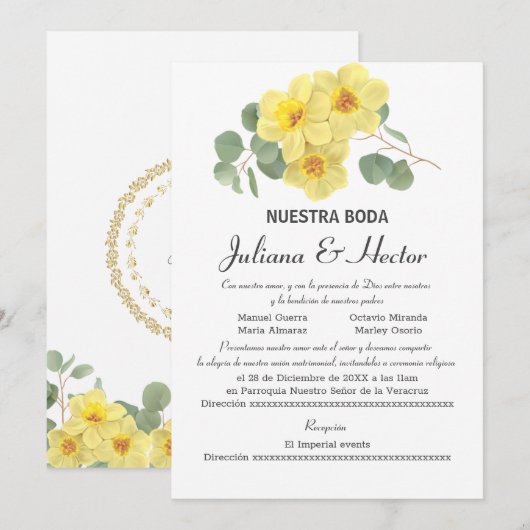 GEEL DAFFODIL WATERVERF WEDDING INVITATIE KAART (Voorkant / Achterkant)