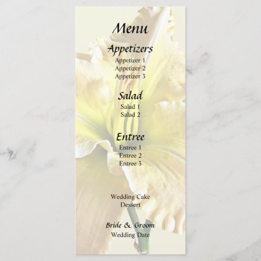 Geel Daglel Bruiloft Benodigdheden Menu (Voorkant)