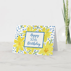 Geel Daisy Boeket Blauwe Stippen Aangepaste Verjaa Kaart