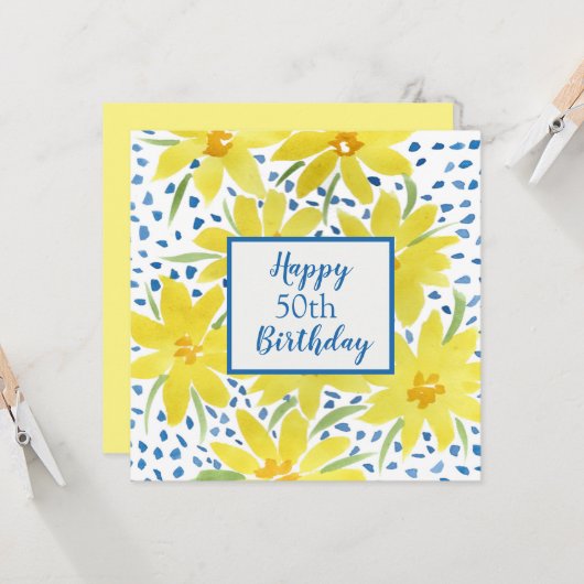 Geel Daisy Boeket Custom Jaar Verjaardag Kaart (Voorkant / Achterkant in situ)