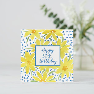 Geel Daisy Boeket Custom Jaar Verjaardag Kaart