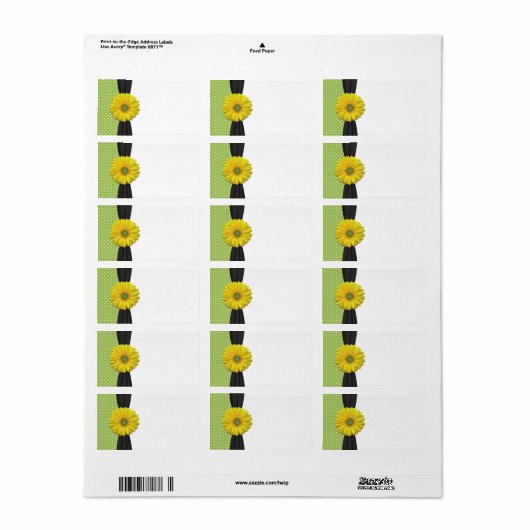 Geel Daisy Bruiloft Leeg Adres Label (Full Sheet)