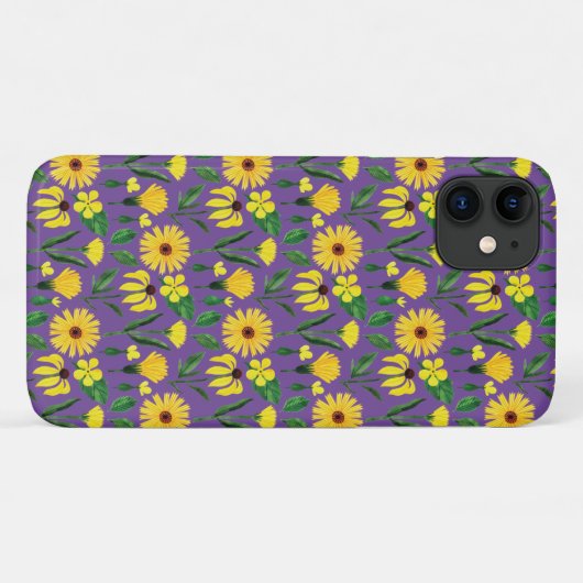 geel daisy design op paars Case-Mate iPhone case (Achterkant (horizontaal))