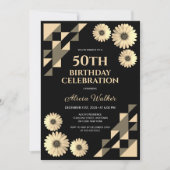 Geel Daisy Driehoek Geometrisch Zwart Verjaardag Kaart (Voorkant)