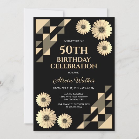 Geel Daisy Driehoek Geometrisch Zwart Verjaardag Kaart (Voorkant)
