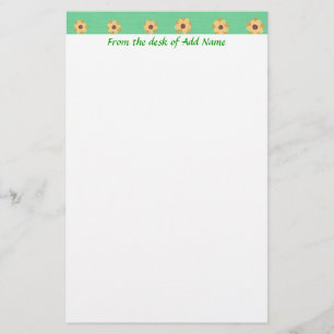 Geel Daisy Flower Patroon Licht Groen Stationery Briefpapier