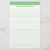 Geel Daisy Flower Pattern Green Lined Stationery Briefpapier (Voorkant)