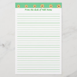 Geel Daisy Flower Pattern Green Lined Stationery Briefpapier