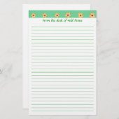 Geel Daisy Flower Pattern Green Lined Stationery Briefpapier (Voorkant / Achterkant)