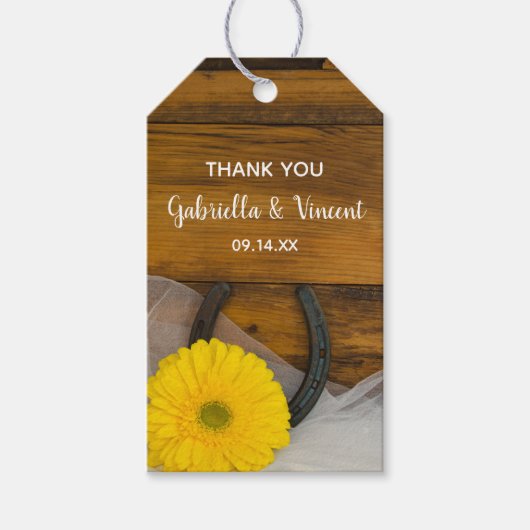Geel Daisy Hoefijzer Westerne bruiloft voor Labels Cadeaulabel (Voorkant)