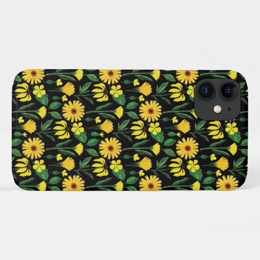 geel daisy-ontwerp op zwart Case-Mate iPhone case (Achterkant (horizontaal))