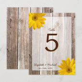 Geel Daisy Rustic Barn Wood Trouwtafel Nummer Briefkaart (Voorkant / Achterkant)