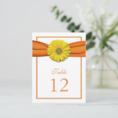 Geel Daisy Sinaasappel lint Tafelnummer Kaart (Staand voorkant)