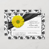 Geel Daisy Zwart Wit Bloemen Huwelijk RSVP (Voorkant / Achterkant)