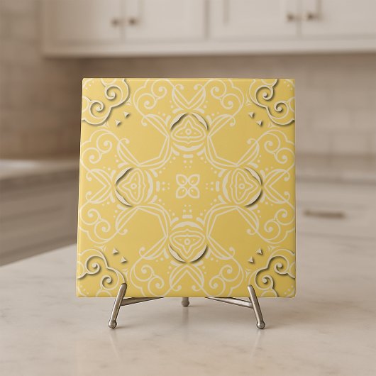  Geel Damasblauw Antiek Patroon Tegeltje