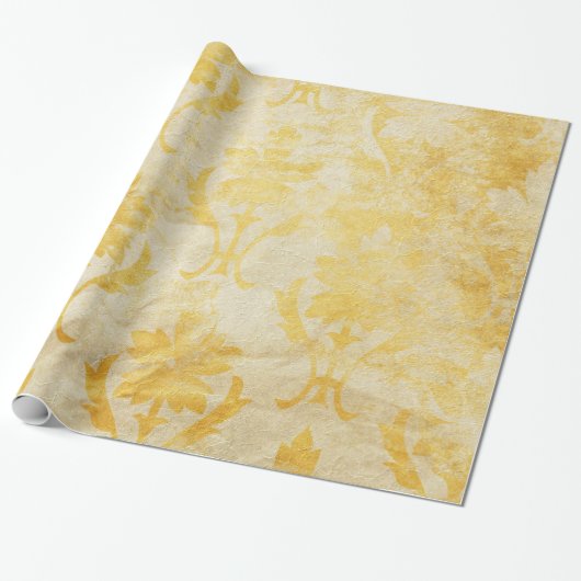Geel Damasgrungy Patroon Cadeaupapier (Uitgerold)
