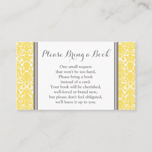Geel Damask Baby shower Boek Aanvraag Kaart (Voorkant)