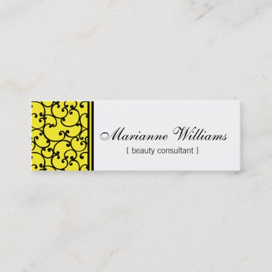 Geel Damask Beauty Micro Mini Visitekaartjes (Voorkant)