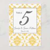 Geel Damask Grijs Trouwtafel Nummer Kaarten (Voorkant)