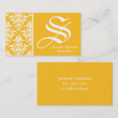 Geel Damask Modern Monogram Visitekaartje (Voorkant / Achterkant)