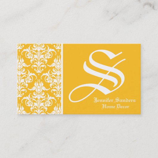 Geel Damask Modern Monogram Visitekaartje (Voorkant)
