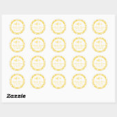 Geel Damask Rond Terugkeeradresetiket Ronde Sticker (Vel)