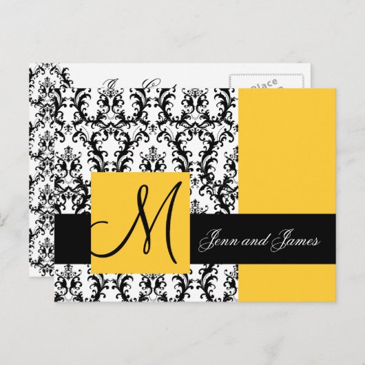 Geel Damask Save the Date Wedding Aankondiging (Voorkant / Achterkant)
