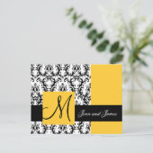 Geel Damask Save the Date Wedding Aankondiging (Staand voorkant)