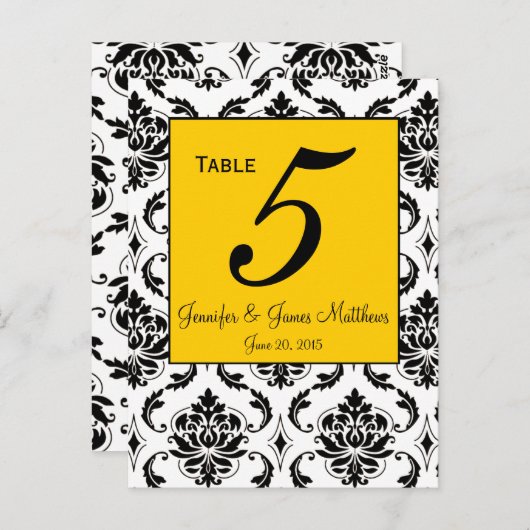Geel Damask Trouwtafel Nummer Kaarten (Voorkant / Achterkant)