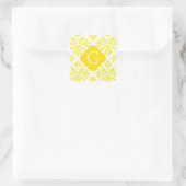 Geel Damask Yellow Quatrefoil Monogram Vierkante Sticker (Tas)