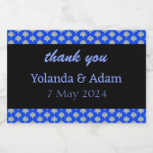 Geel damast patroon blauwe bruiloft sparkling wijnetiket (Enkel label)