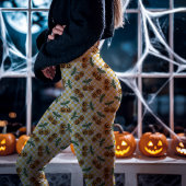 Geel dambord kersenpompoenenpatroon leggings