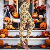Geel dambord kersenpompoenenpatroon leggings