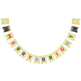 Geel dambord Merry & Bright Bunting Banner